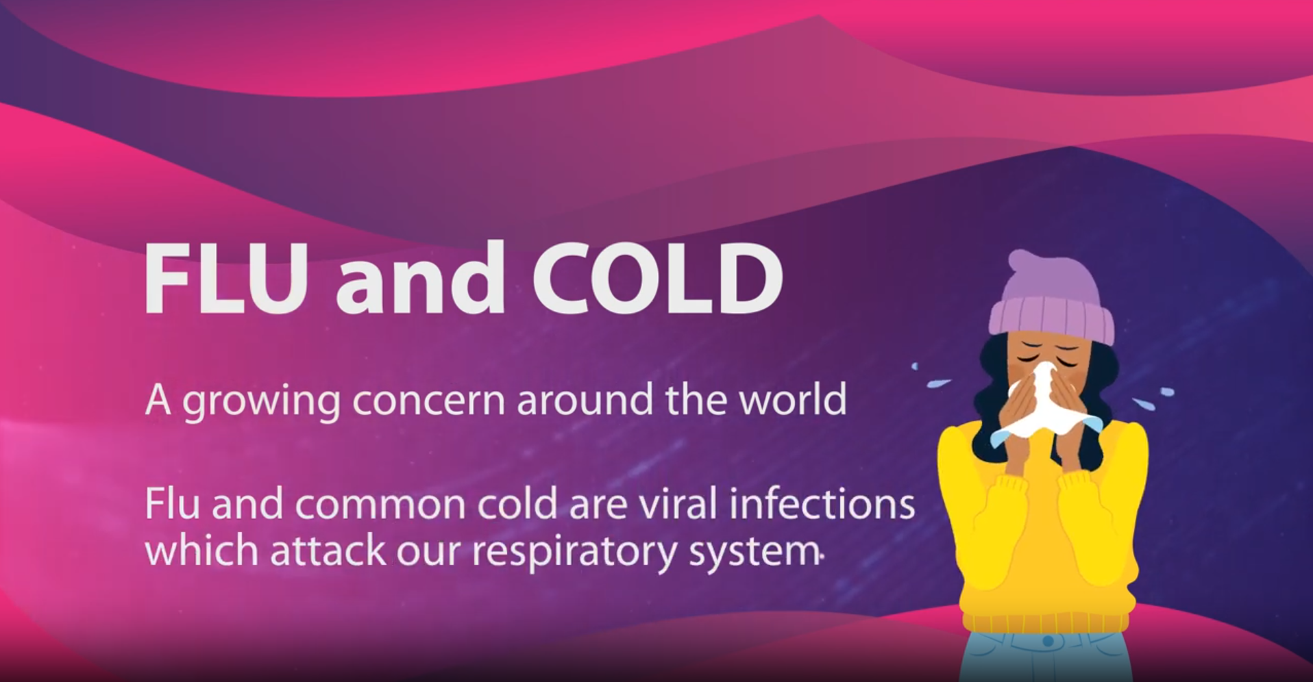 Illustration of a person sneezing with a description of flu and cold infections