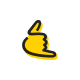 Yellow shaka sign icon in a circular design.