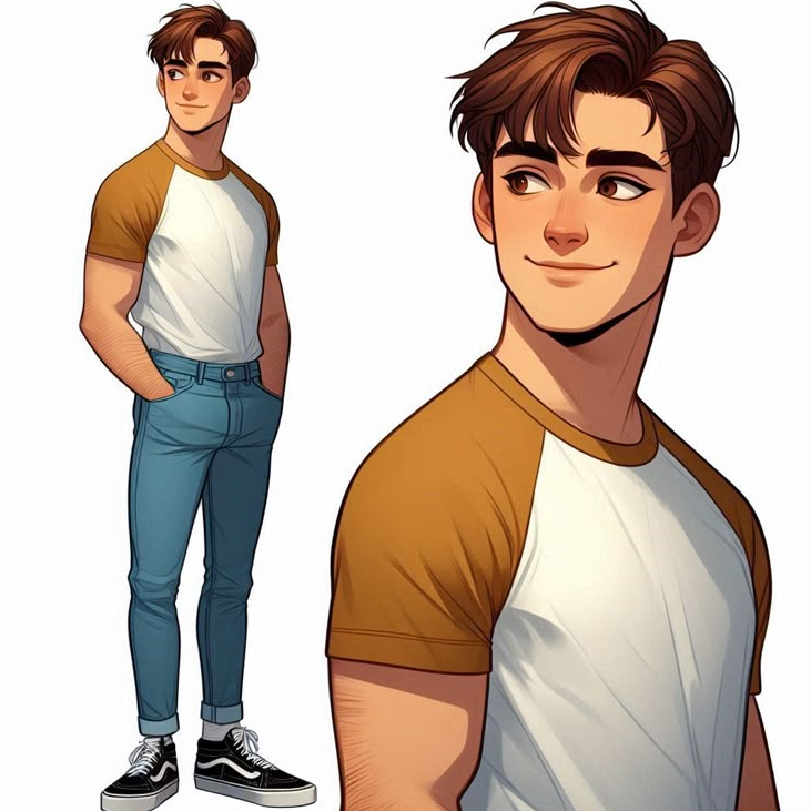 Stylish young cartoon man wearing mustard and white t-shirt with blue jeans and sneakers, modern male character design