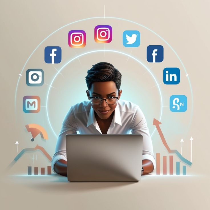 http://Professional%20woman%20working%20on%20a%20laptop%20with%20social%20media%20icons%20like%20Instagram,%20Facebook,%20Twitter,%20and%20LinkedIn%20surrounding%20her%20in%20a%20digital%20marketing%20setting.